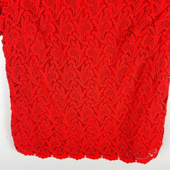 Talbots Lace Crochet Pom Cotton Short Sleeve Top Size 10 Vermilion - Picture 4 of 14